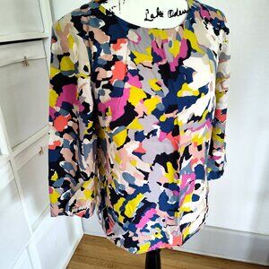 Boden Eliza Silk Blend 3/4 Sleeve Blouse Vibrant Floral Print Women's Size 6
